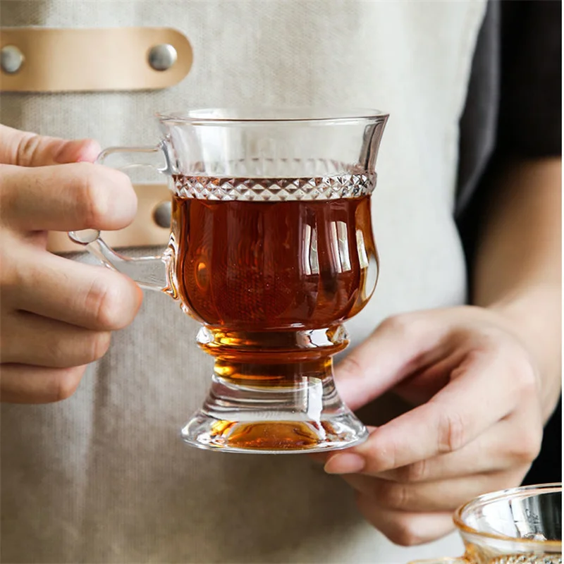 Ins French Retro Small Glass Cup Amber Transparent Goblet Homestay Photo Props Coffee Snacks Verre | Дом и сад