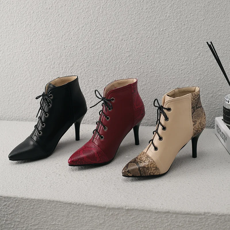 Женские ботильоны с острым носком однотонные ботинки средней высоты на тонком