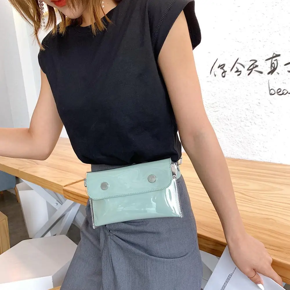 Women Waterproof Waist Bag Lether Jelly Chest Belt Bag PVC Ladies Transparent Crossbody Chain Bags Fashion Fanny Pack a08
