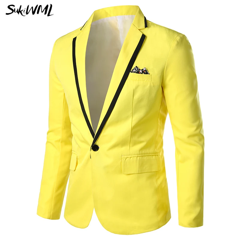 SUKIWML Мужской Блейзер пиджак новинка 2018 осенний мужской блейзер приталенный