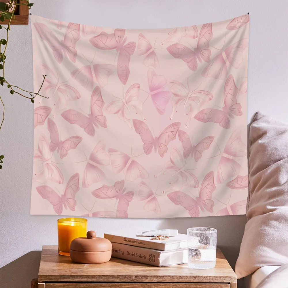 

Kawaii Room Decor Pink Tapestry Wall Hanging Anime Butterfly Psychedelic Tapiz Aesthetic Home Decoration Wall Decor Bedroom Dorm