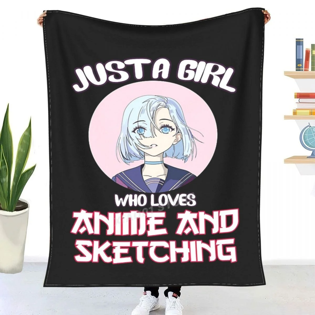 

Anime Merch Just A Girl Who Loves Anime And Sketching Gifts T-Shirt Throw Blanket Sherpa Blanket Bedding soft Blankets