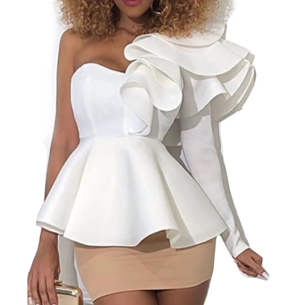 Сексуальная Женская блузка на одно плечо мода 2020 размера плюс с оборками длинным