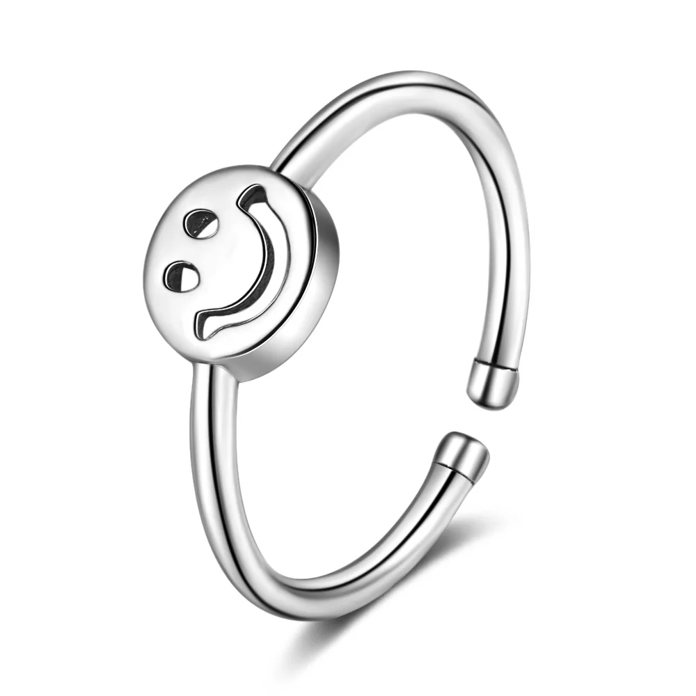 

Simple Hollow Smiling Face Ring 925 Sterling Silver Thai Ring Adjustable Size Rings For Women bague
