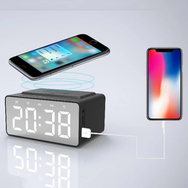 Дизайнерские цифровые светодиодные часы-будильник с беспроводным зарядным