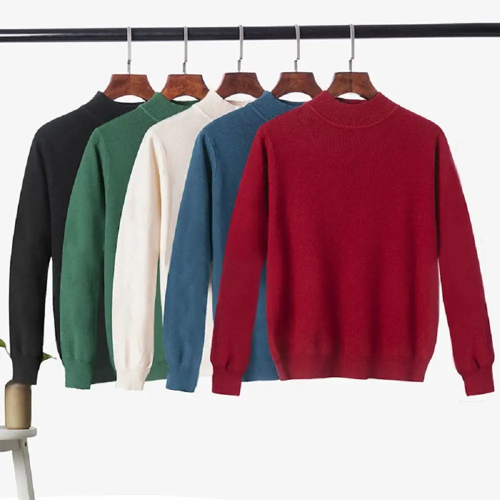 

Autumn Winter Loose Basic Warm Sweater Pullovers Women Female Solid Half Turtleneck Sweater Knit Jumpers Ladies Top Sweaters