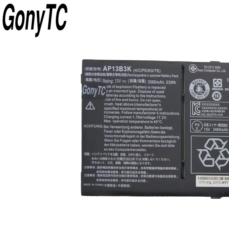 

GONYTC AP13B3K 15V Laptop Battery for Acer Aspire V5 R7 V5-572G V5-573G V5-472G V5-473G V5-552G M5-583P V5-572P AP13B8K