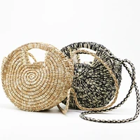 woven bag for women desinger luxury round straw bag hand knit contrast color beach bag literary one shoulder crossbody woven bag