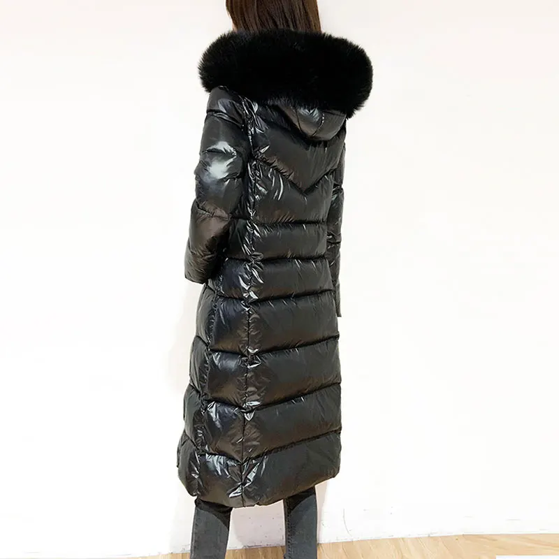 black fur collar Новинка, зимний женский пуховик, большой размер 6XL, зимняя женская куртка, длинная, с капюшоном, большой меховой воротник, тонкая парка, женские куртки 240 - Цвет: black fur collar