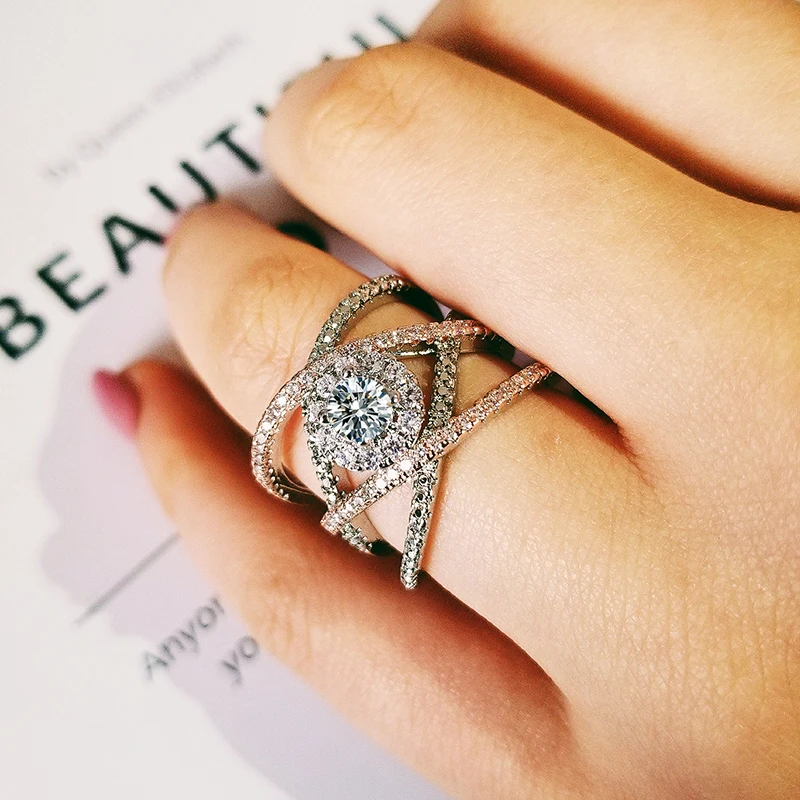 Кольцо обручальное женское из стерлингового серебра 925 пробы с перекрестным