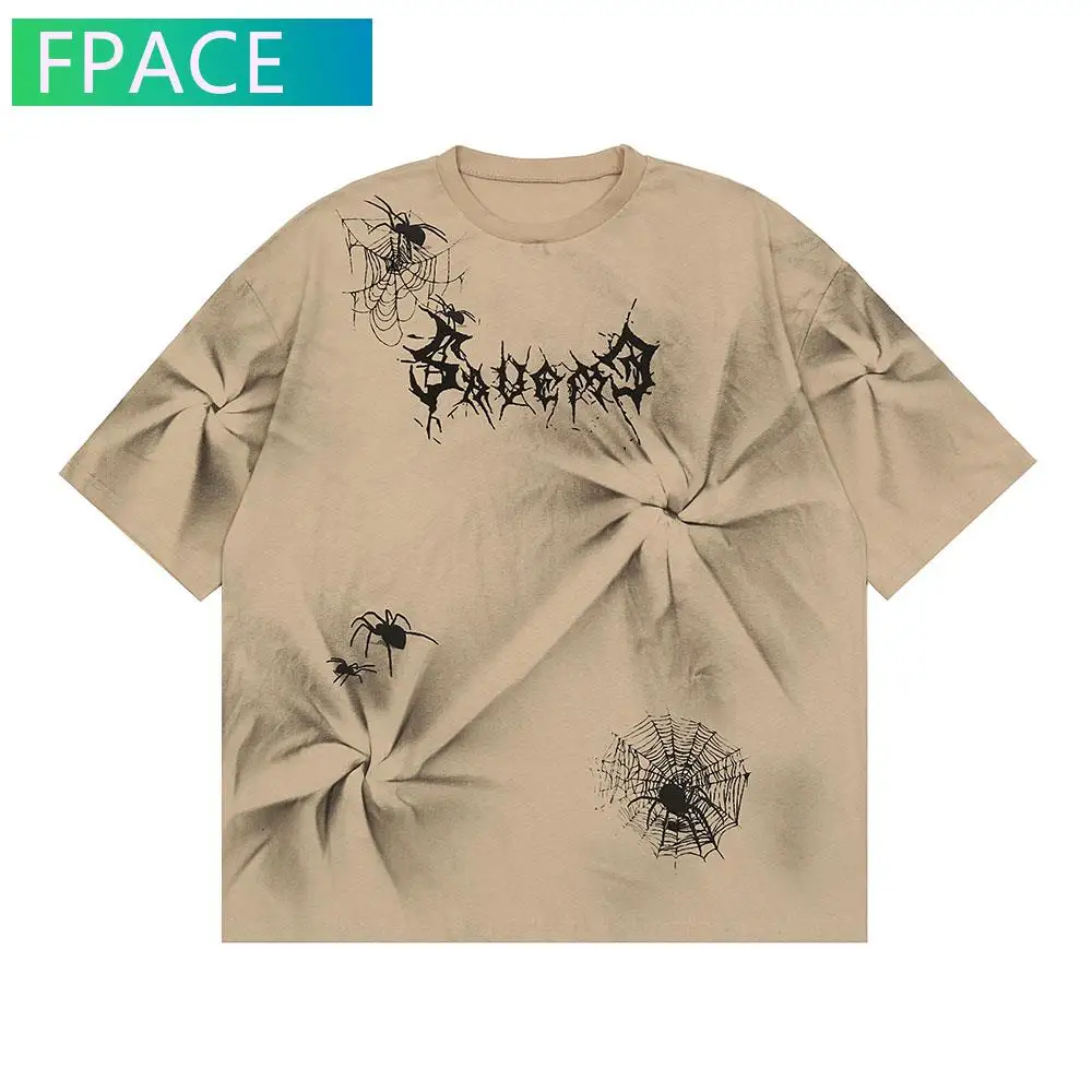 

FPACE Tees Shirts Harajuku Graffiti Tie Dye Print T-Shirts Streetwear Hip Hop Summer Casual Cotton Fashion Men Tshirts Tops