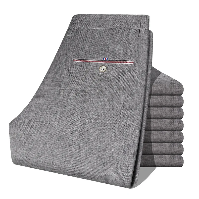

2020 Summer New Style Men's Thin Casual Pants Fashion Quality Straight-Cut Woolen Fabric Linen Trousers