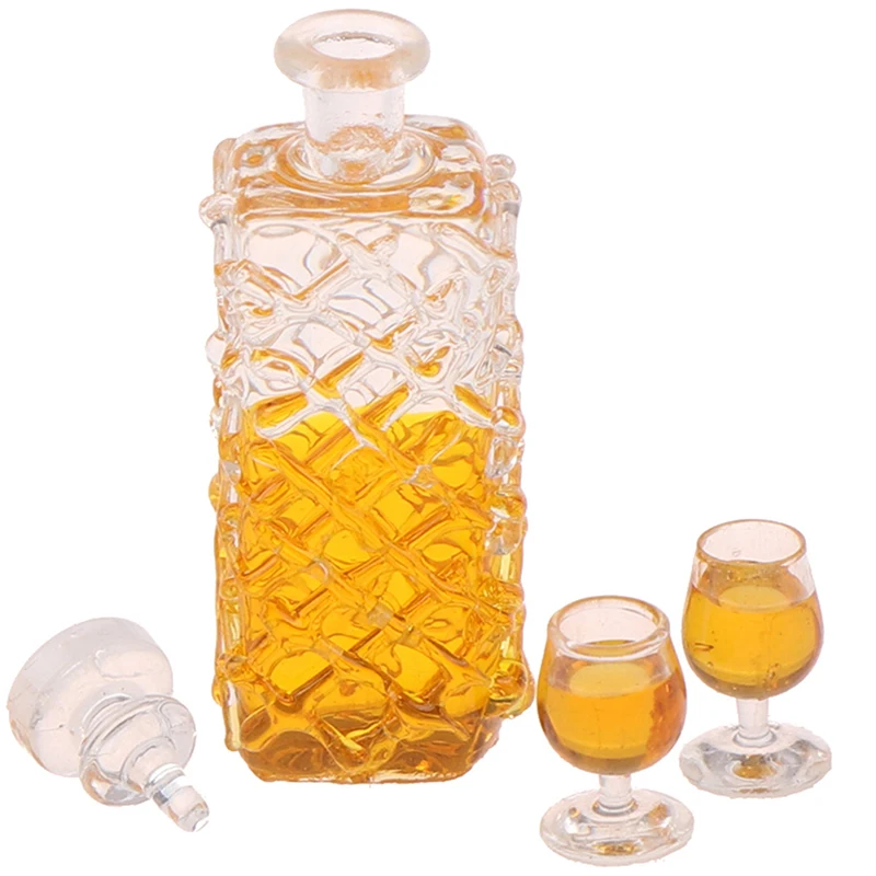 3 шт./компл. (1 бутылка + 2 чашки) Красочные винные бутылки миниатюрный кукольный