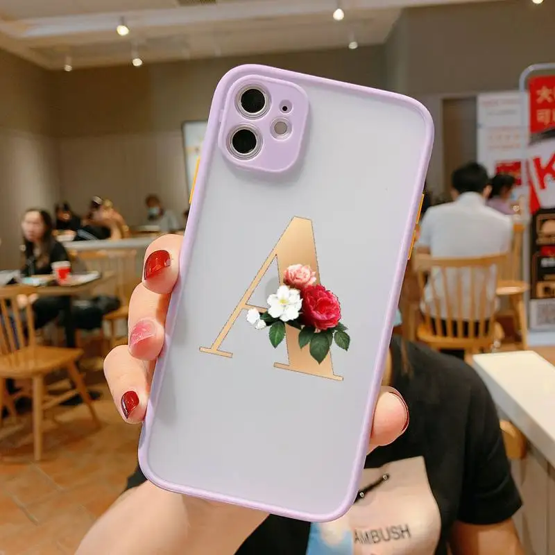 

Letter Alphabet Flowers Floral Matte Bumper Phone Case For iphone12 11 Pro Max X XS Max XR 7 8 Plus 12mini Shockproof Cover