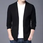 Мужской кардиган свободного покроя, однотонное пальто с длинным рукавом и резинкой на подоле, мужские свитеры, повседневное деловое стильное осеннее пальто