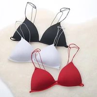 french sexy bra without underwire set triangle cup bra invisible thin shoulder strap linen pad womens underwear