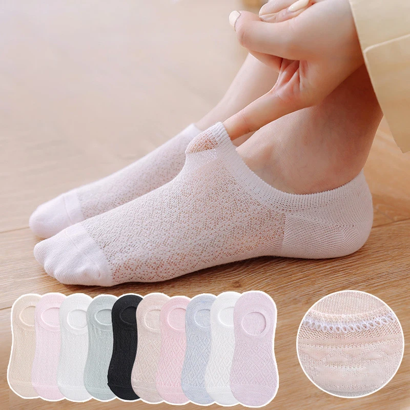 

Q 5Pairs Boat Socks Breathable Shallow Mouth Anti Skid Sock for Women Short Ankle Sock Summer Cotton Japanese Style Socks