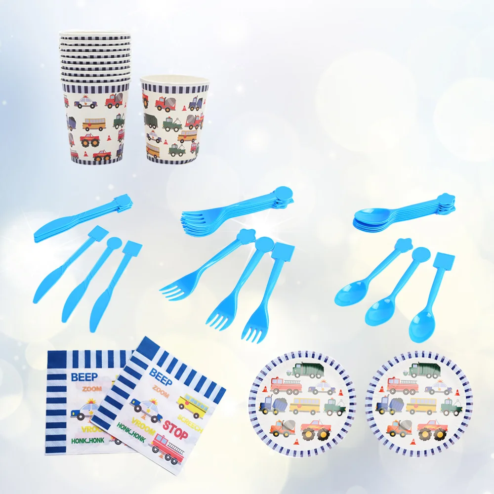 

Fire Fighting Truck Themed Party Supplies Paper Car Disposable Tableware Set for Birthday