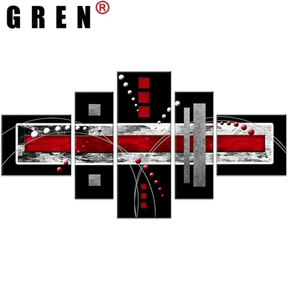 

Настенные картины GREN, домашний декор, современные HD-принты, 5 панелей, абстрактное настенное искусство, красная, черная, серая живопись, холс...