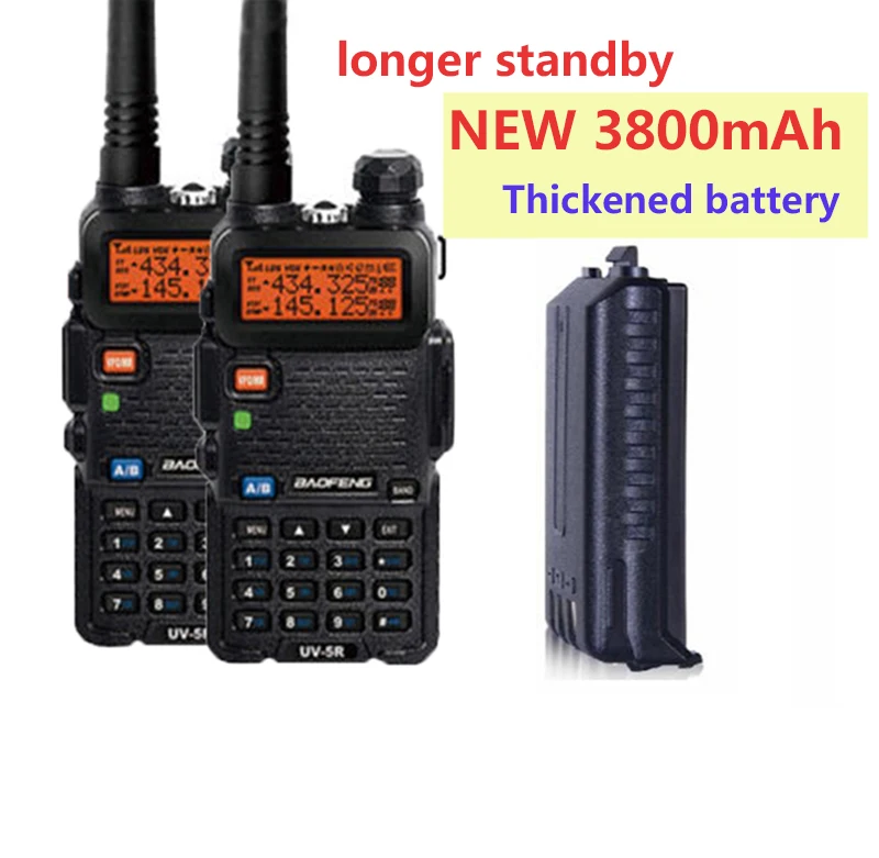2 шт. cb радиостанции связи walkie talkie 10 km Baofeng UV 5R с батареей 3800 мАч сетевое радио dualband