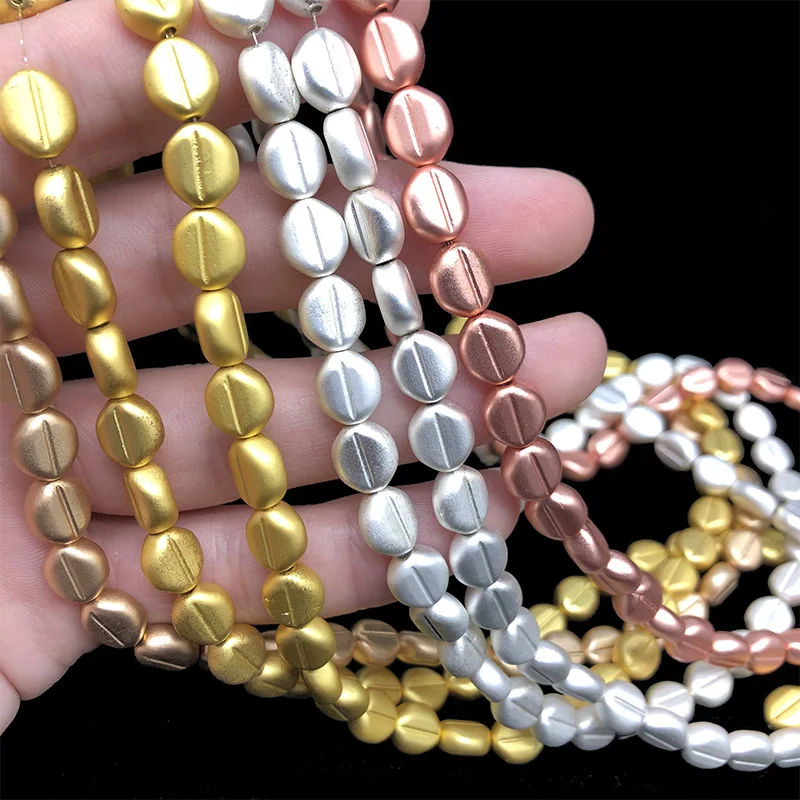 

Matte Trace Oval Hematite Beads 8x9mm Silver Rose Gold Natural Stone Loose Spacer beads for Jewelry Bracelet Making DIY Findings