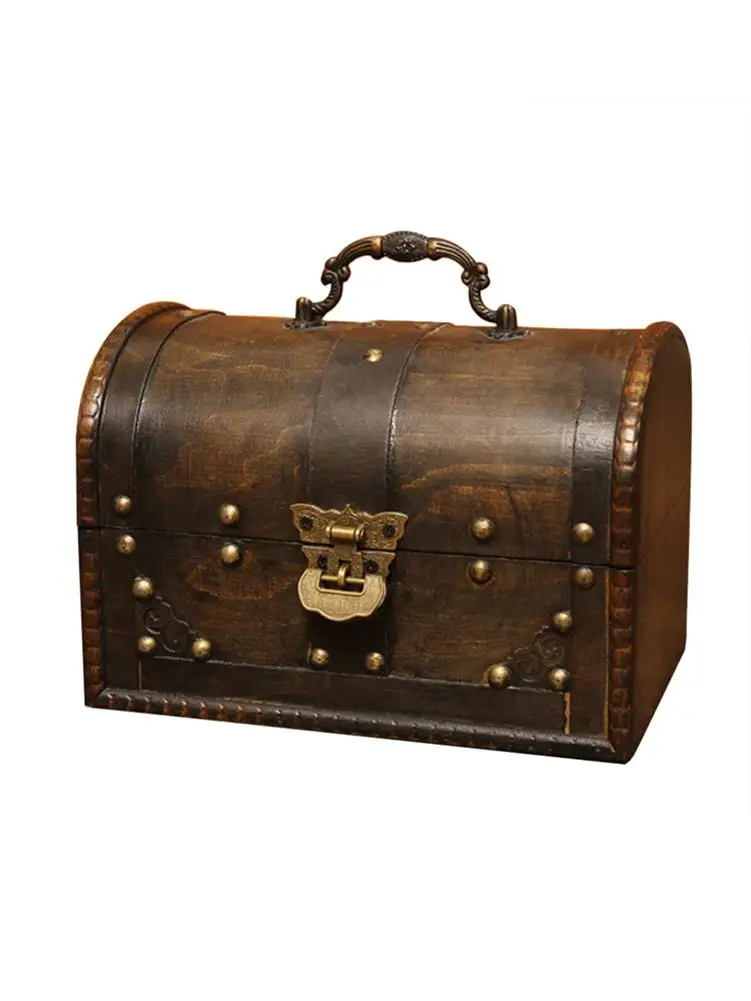 European Nostalgic Storage Box Desktop Sundries Small Home Decoration Wooden Retro Jewelry Treasure With Lock |
