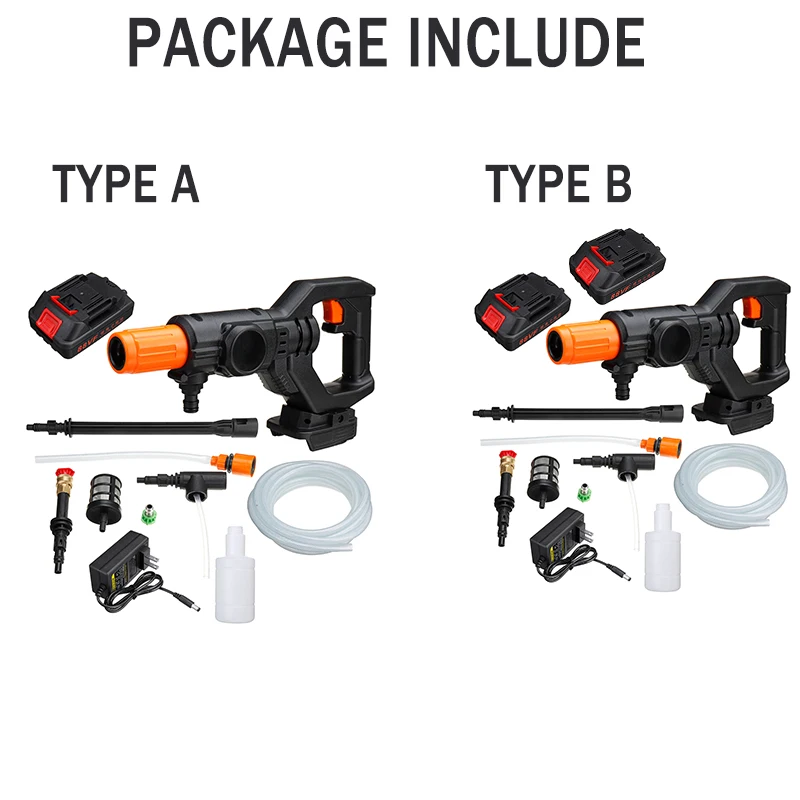 

Wireless High Pressure Car Washer with Rechargeable Lithium Battery Garden Water Guns Water Pump Sprayer with Hose Wand Nozzle