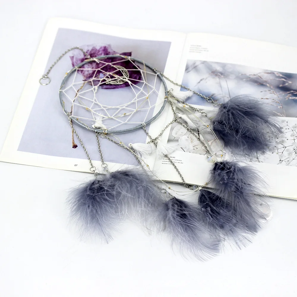 Dream Catcher DIY Home decoration Handmade led Lighting Moon Design Feather Craft Hanging Dream Catcher for Kids girls room Gift