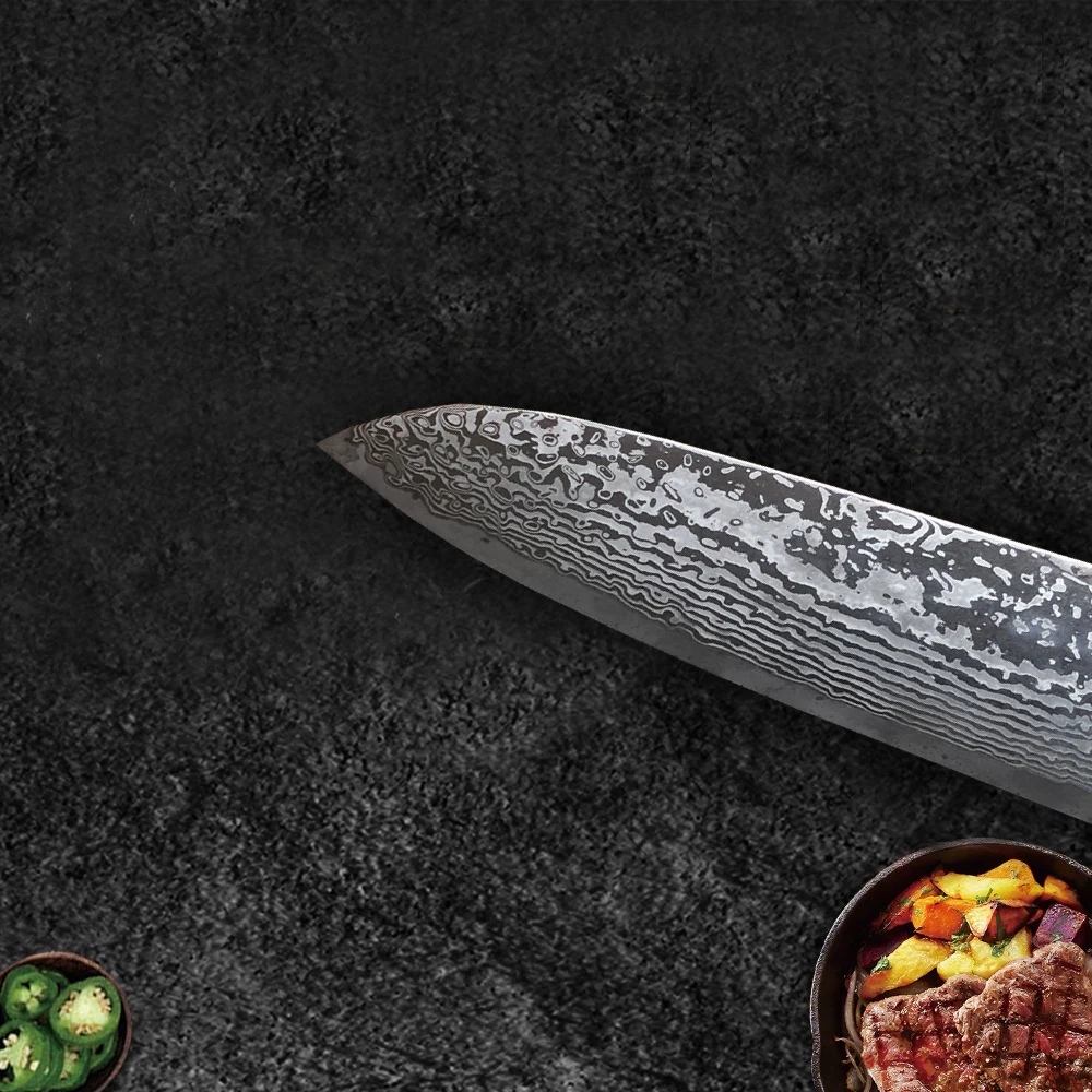 Нож шеф-повара из дамасской стали santoku amascus лезвие пустое 67 слоев японский
