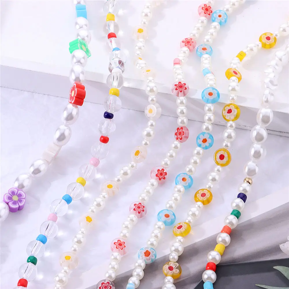 

Korean Boho Colorful Enamel Glass Flower Beads Pearl Necklace Choker for Women Girls Fashion Daisy Necklace Jewelry 2021New