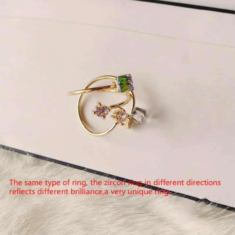 

Adjustable Open Lady Ring Colorful Rhinestone Rose Gold Vintage Zircon Ring Fashion Valentine's Day Gift