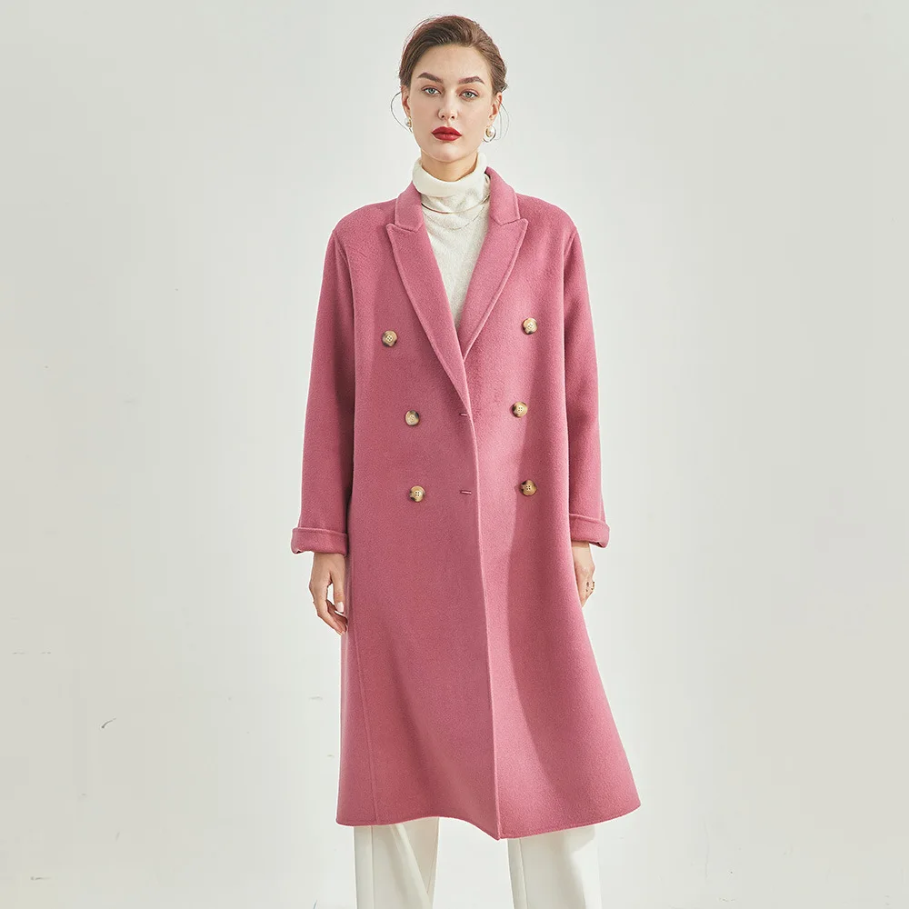 

Костюм с воротником с отворотом, длинное шерстяное двубортное пальто, двубортное тканевое пальто