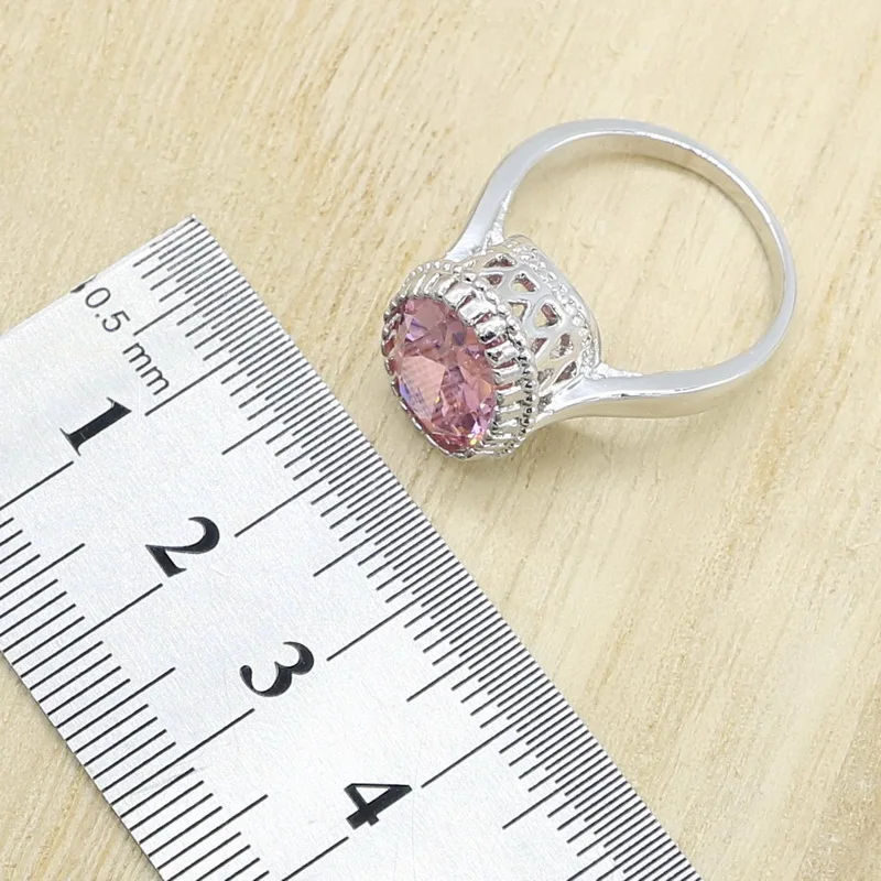 Овальная розовая циркониевая Серебряная Цветовая проекция с браслетом серьгами