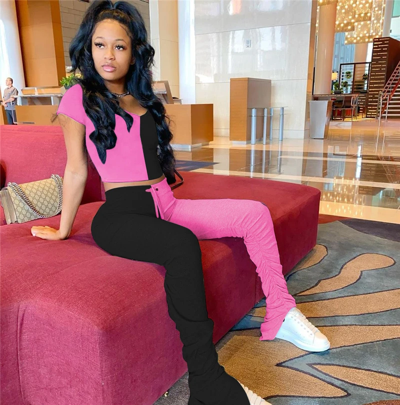 Женский спортивный костюм в стиле пэчворк Adogirl повседневный комплект из двух