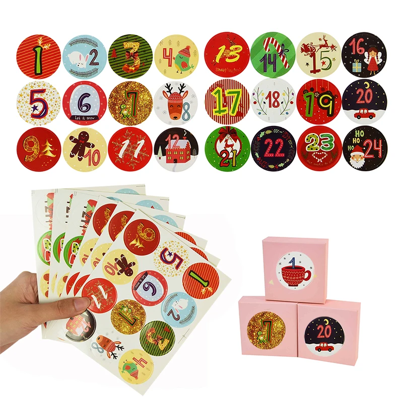 

120pcs Christmas Stickers Merry Christmas Advent Calendar Number Paper Sticker for Christmas Candy Cookie Sealing Label Stickers