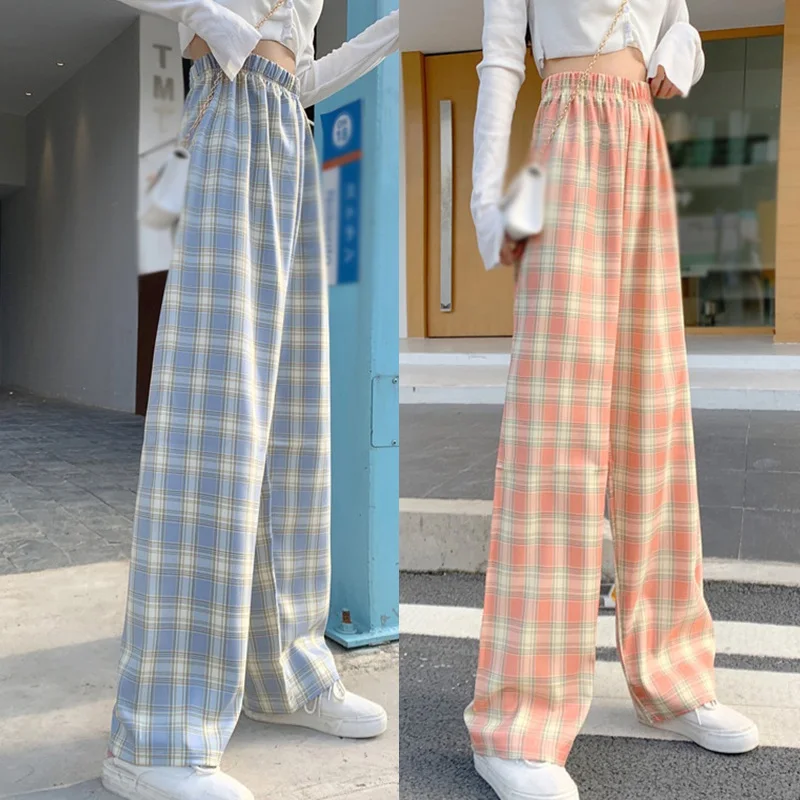 

Spring Autumn Style Casual Fashion Wild Loose Plaid Straight Pants