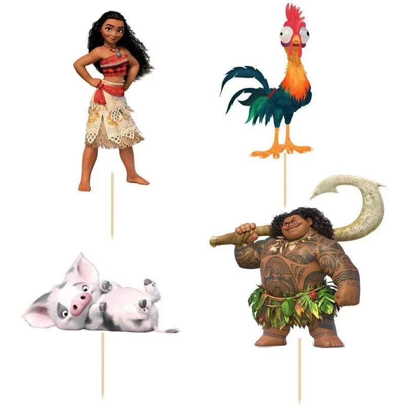 24pcs/lot Disney Moana Theme Cake Toppers Flag Girl Kids Happy Birthday Party Decoration Baby Shower Supplies Children's Gift