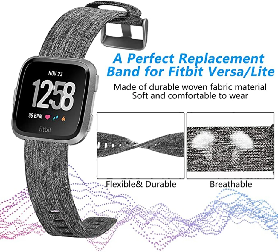 Bands Compatible with Fitbit Versa 2 Fitbit Versa Lite Women Men Breathable Woven Fabric Strap Replacement Wristband Smart Watch