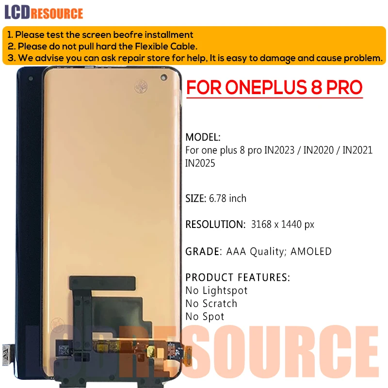 Pantalla LCD Amoled AAA + para Oneplus 8 Pro, repuesto de digitalizador de Panel t&aacute;ctil, para one plus 8 pro, IN2023, IN2020, IN2021-1