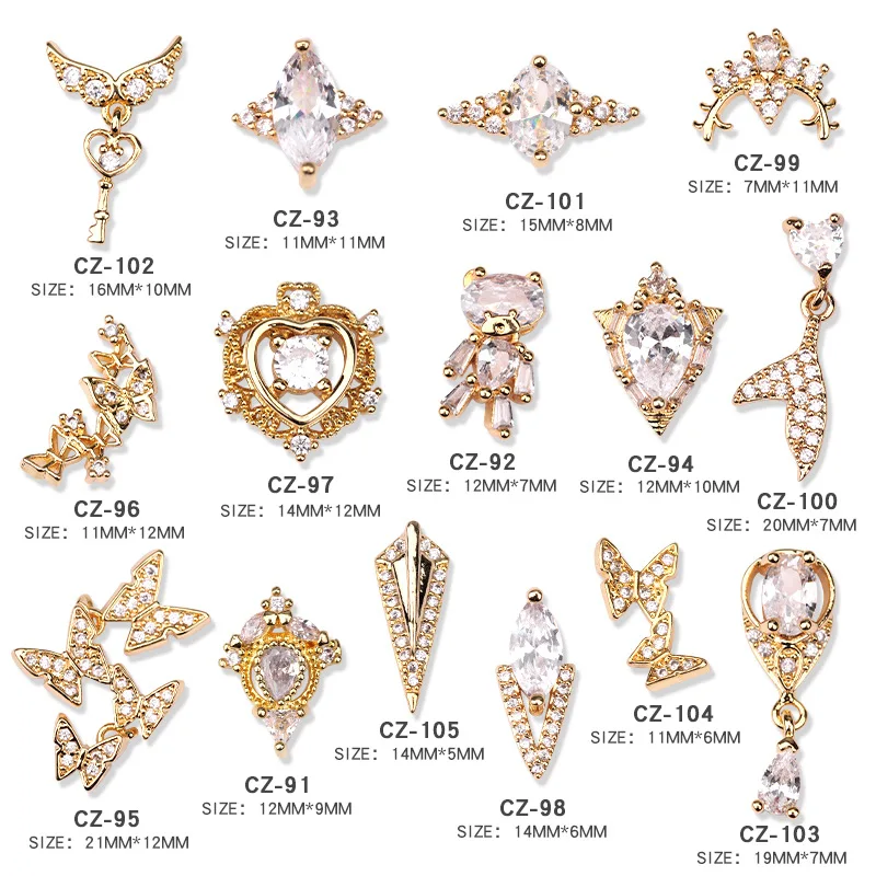 50Pcs High Quality Zircon Nail Art Charms Luxury Butterfly/Heart/Bear/Mermaid Tail Jewel Pendant For Nail Supplies Zircon Nails