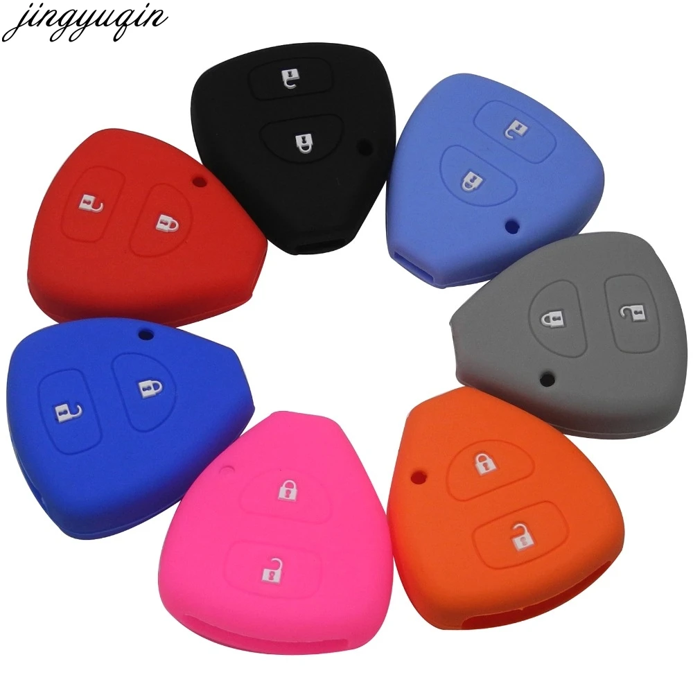 

jingyuqin 2 Buttons Silicone Key Case Shell Cover For TOYOTA Corolla Hilux Vitz Rav4 Aqua Camry