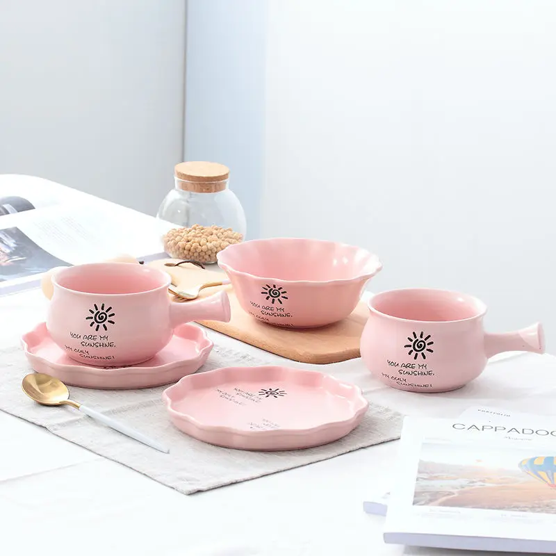 Wave Point Bowl Set Ceramic Dishes Cutlery Cute Breakfast Plate Cereal Small Glass Candy | Дом и сад