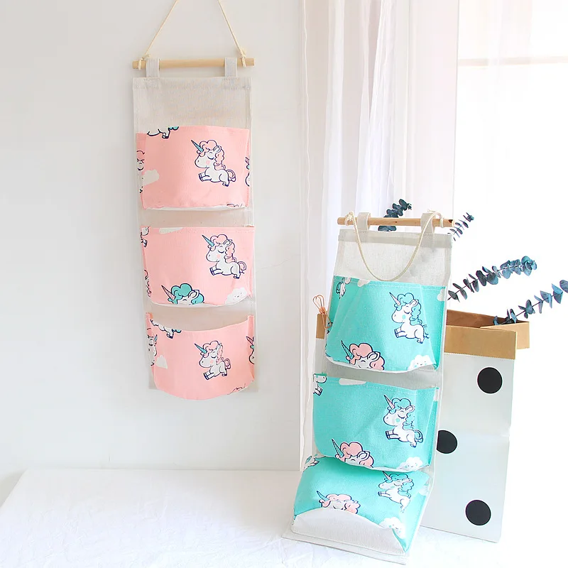 Настенный подвесной органайзер с 3 сетками холст единорог сумка для хранения