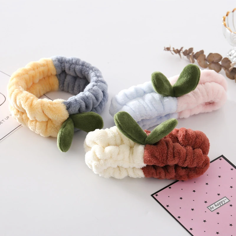 

Coral Fleece Soft Headband Grass Bud Hairband Splicing Color Headwrap Turban Plush Wide Hair Accessories Elastic Hair Band