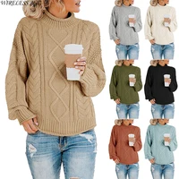 women hoodie turtleneck knitwear thick thread long sleeve solid color commuter womens pullover tops spring autumn fashion wild