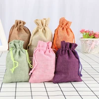 1pcs fashion color linen drawstring bag custom jewelry packaging wedding favors party christmas gift linen gift storage bag