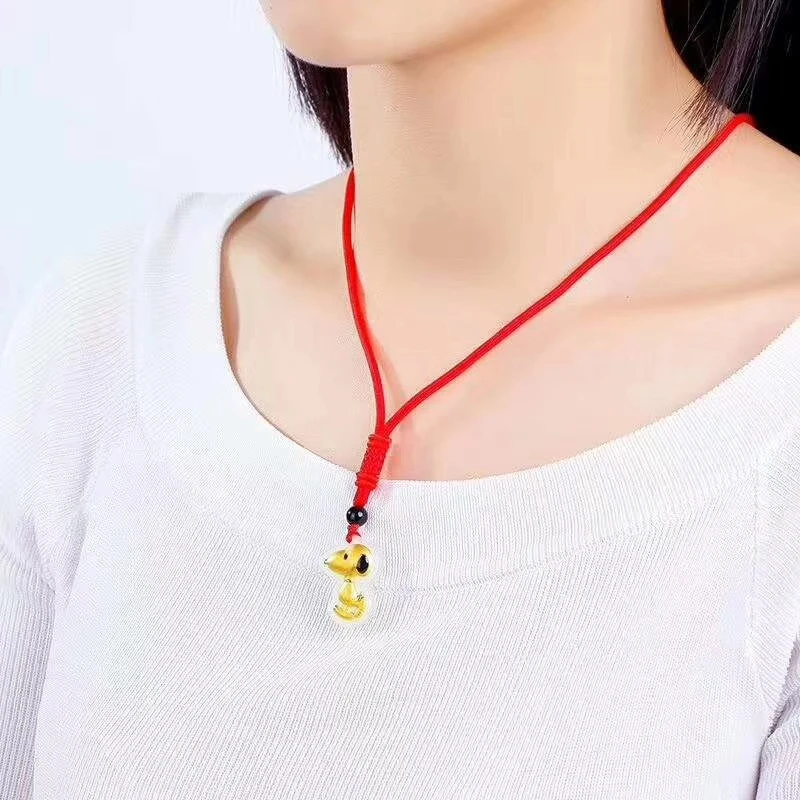 

LETSFUN Fine Jewelry 24K Gold Inlaid Wada Jade Cute Pendant Rope Necklace Fashion Temperament Accessories Gifts