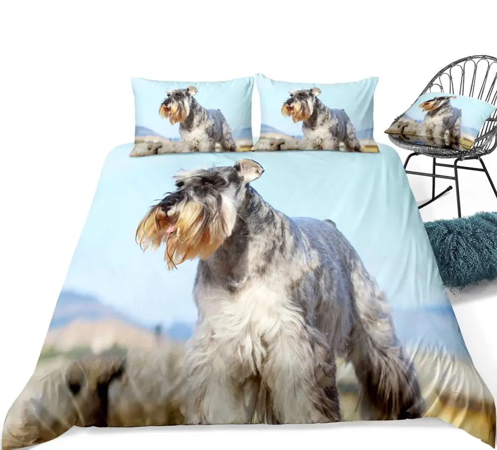 

3D Schnauzer Bedding Kids Boys Girls Cute Pet Dog Duvet Cover Set Blue Quilt Cover Queen 3pcs Animal Home Textiles Dropship