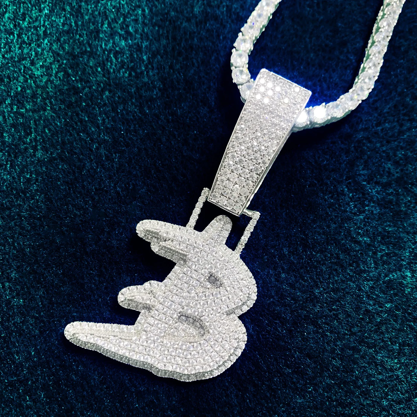 Single Brush Script Cursive Letter Pendant Men HipHop Necklace Full Cubic Zirconia Chain Rock Jewelry A-Z |