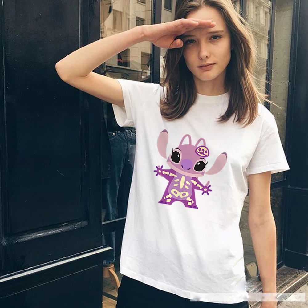 

Angel Stitch Kawaii Clothes Women Tshirts Disney Fashion Harajuku Couple Short Sleeve 2021 New Workout Gym Ropa Tumblr Mujer